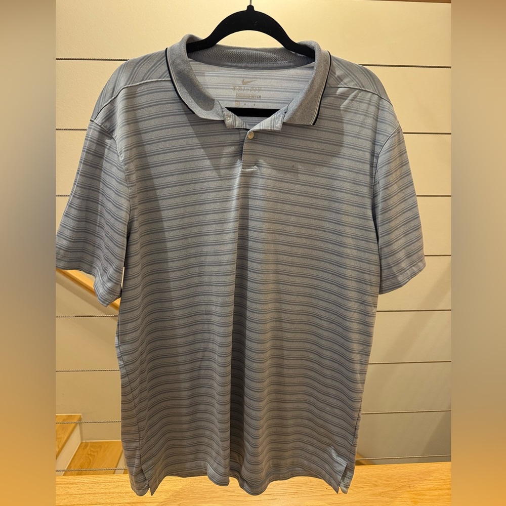 Nike Men's Gray Striped Polo Shirt